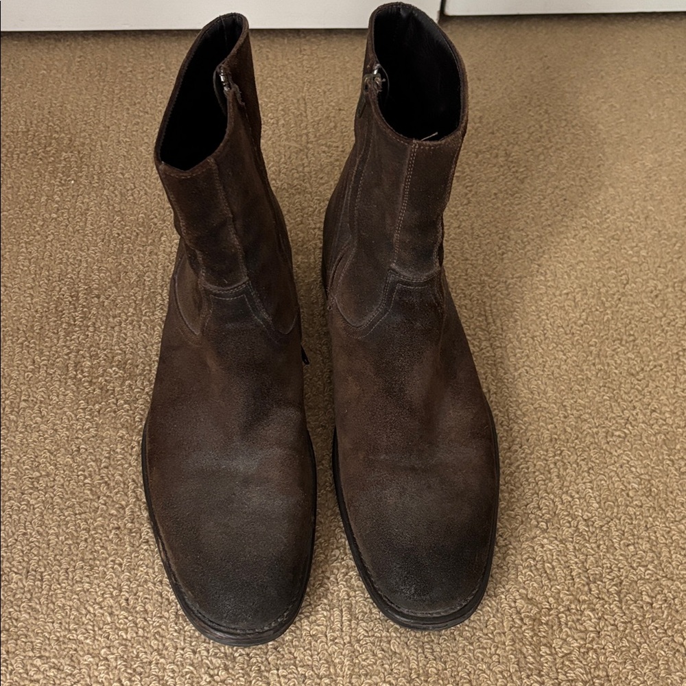 Men’s To Boot New York Dark Brown Waxed Suede Plain Toe Side Zip Boot - Picture 2 of 12